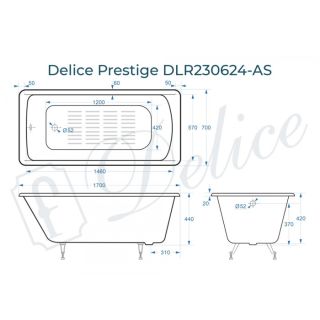 Ванна чугунная Delice Prestige DLR230624-AS 170х70 с антискользящим покрытием Ванна чугунная Delice Prestige DLR230624-AS 170х70 с антискользящим покрытием