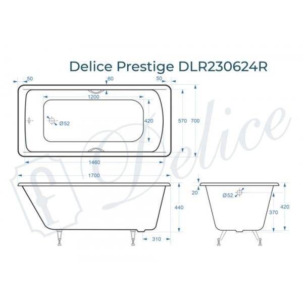 Ванна чугунная Delice Prestige DLR230624R 170х70 с отверстиями под ручки Ванна чугунная Delice Prestige DLR230624R 170х70 с отверстиями под ручки