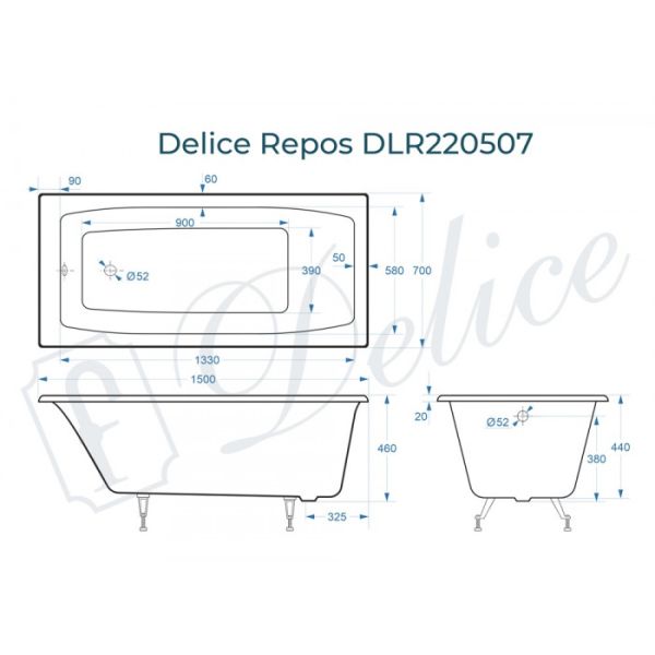 Ванна чугунная Delice Repos DLR 220507 150x70см белый Ванна чугунная Delice Repos DLR 220507 150x70см белый