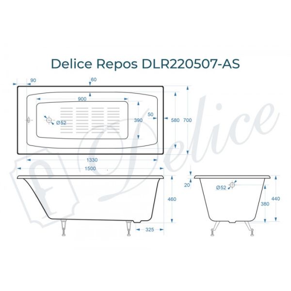 Ванна чугунная Delice Repos DLR220507-AS 150x70 Ванна чугунная Delice Repos DLR220507-AS 150x70