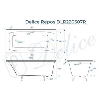 Ванна чугунная Delice Repos  DLR220507RB 150х70 с черными матовыми ручками Ванна чугунная Delice Repos  DLR220507RB 150х70 с черными матовыми ручками