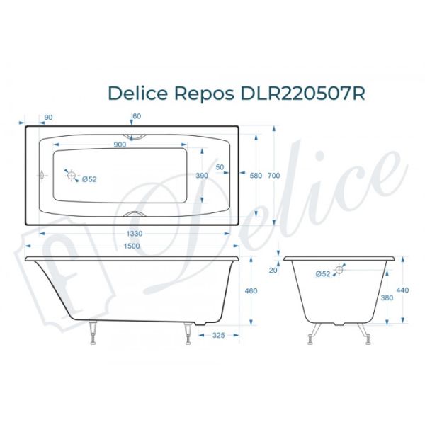 Ванна чугунная Delice Repos  DLR220507RB 150х70 с черными матовыми ручками Ванна чугунная Delice Repos  DLR220507RB 150х70 с черными матовыми ручками