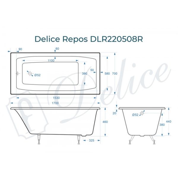 Ванна чугунная Delice Repos DLR 220508 170x70см белый Ванна чугунная Delice Repos DLR 220508 170x70см белый