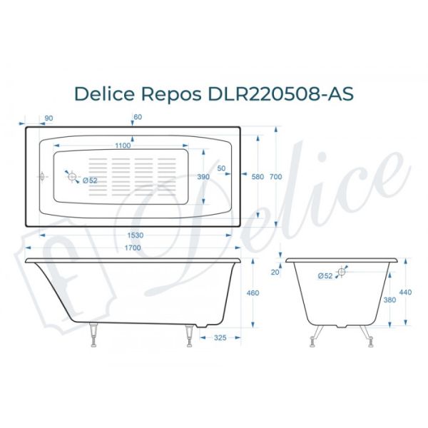 Ванна чугунная Delice Repos DLR220508-AS 170x70 Ванна чугунная Delice Repos DLR220508-AS 170x70