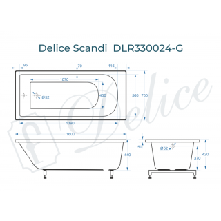 Ванна из литьевого мрамора Delice Scandi DLR330024-G 160x70 глянцевая