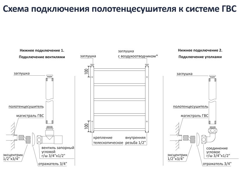 Водяной полотенцесушитель Aquatek Лира AQ KP1610BL П16 50x110см чёрный муар