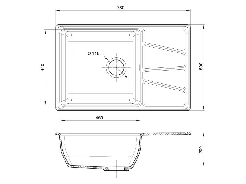 Мойка кухонная GranFest Графит Vertex V-780 L граф