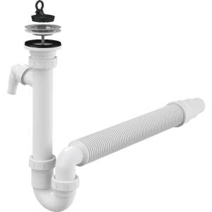 Сифон для мойки AlcaPlast трубчатый с нержавеющей решеткой ?70 гофрой и подводкой A830-DN50/40