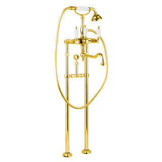 Напольный смеситель для ванны с поворотным изливом, с кронштейном для слива-перелива, золото Cezares FIRST-VDPS2-03/24-Bi