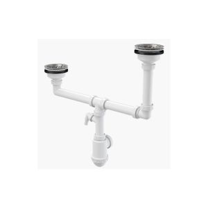 Сифон для двойной разноуровневой мойки AlcaPlast с нержавеющими решетками ?115 и подводкой A454P