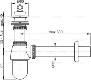 Сифон для раковины AlcaPlast ?32 цельнометаллический с водосливом 5/4" A437