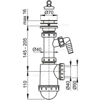Сифон для мойки AlcaPlast c нержавеющей решеткой ?70 и подводкой A441P-DN50/40 Сифон для мойки AlcaPlast c нержавеющей решеткой ?70 и подводкой A441P-DN50/40