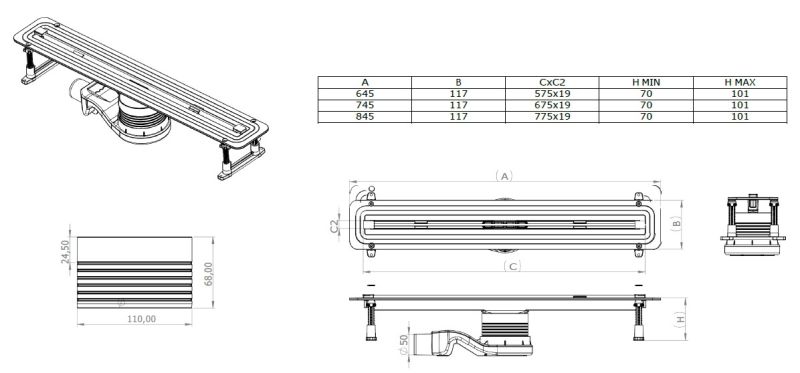 Душевой лоток Allen Brau Infinity 9.50004.SS для поддона 650 мм, нержавеющая сталь