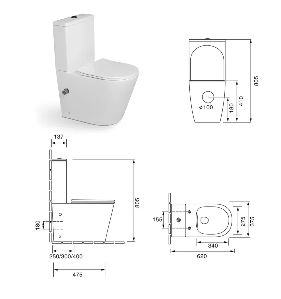 Унитаз-компакт SantiLine SL-5014SM-BD с функцией биде и встроенным смесителем белый