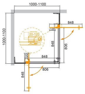 Душевой уголок Cezares Slider SLIDER-A-2-100/110-C-BORO 100/110x100/110 см профиль брашированное золото стекло прозрачное