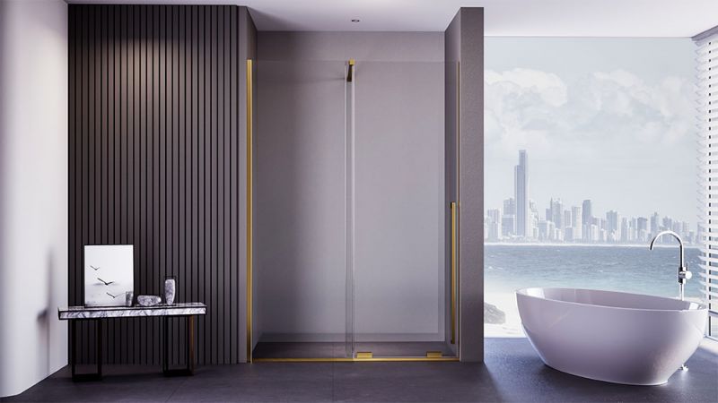 Душевая дверь Veconi Premium Trento PTDW-50G, 1400x2000, брашированное золото, стекло прозрачное