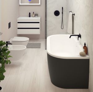 Акриловая ванна Cezares Slim Wall 180x80см чёрный SLIM WALL-180-80-60-NERO-SET