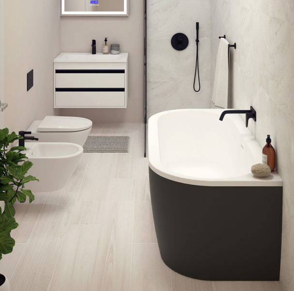 Акриловая ванна Cezares Slim Wall 180x80см чёрный SLIM WALL-180-80-60-NERO-SET