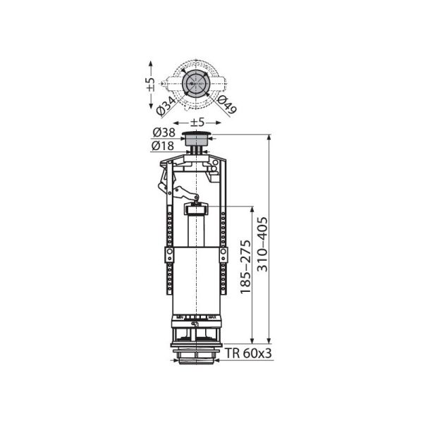 Сливной механизм AlcaPlast со стоп-кнопкой A2000-CHROM