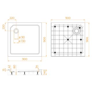 Душевой поддон RGW SMC-C-088 12350199-01 90x90 см белый Душевой поддон RGW SMC-C-088 12350199-01 90x90 см белый