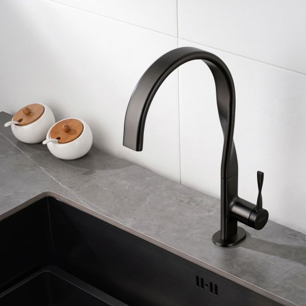 Смеситель ABBER Tanz AF8C14GM для кухни с поворотным изливом оружейная сталь