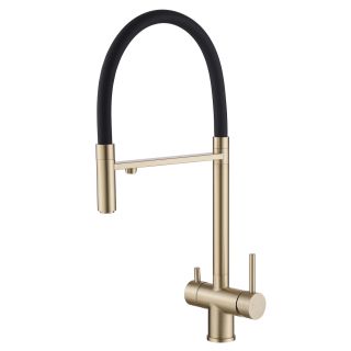 Смеситель для кухни ABBER Wasser Kreis AF81141G с подключением фильтра и выдвижной лейкой золото матовое