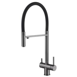 Смеситель для кухни ABBER Wasser Kreis AF81141NG с подключением фильтра и выдвижной лейкой оружейная сталь