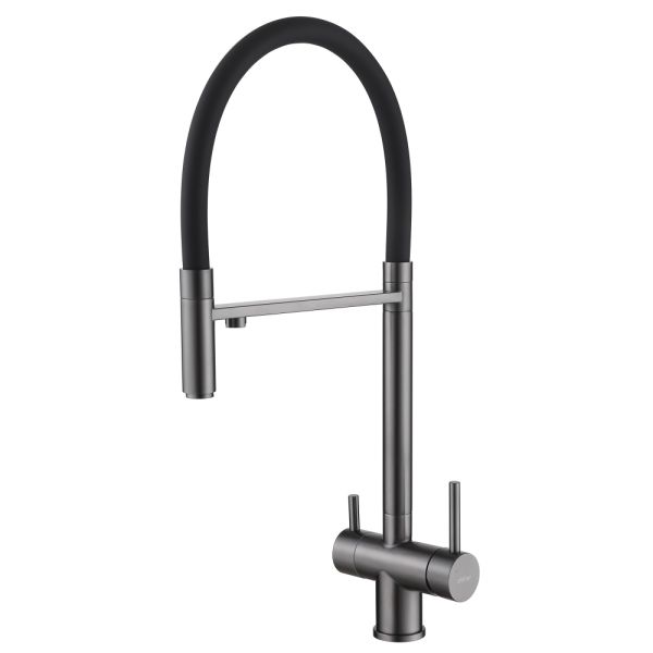 Смеситель для кухни ABBER Wasser Kreis AF81141NG с подключением фильтра и выдвижной лейкой оружейная сталь