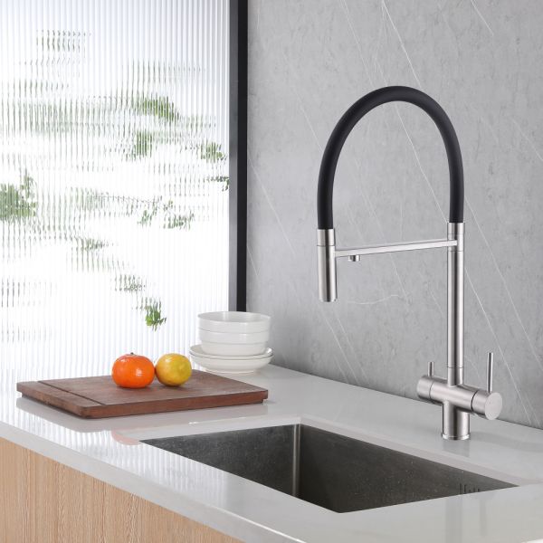 Смеситель для кухни ABBER Wasser Kreis AF81141SP с подключением фильтра и выдвижной лейкой сатин