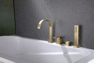 Смеситель на борт ванны ABBER Wasserfall AF8613G золото матовое