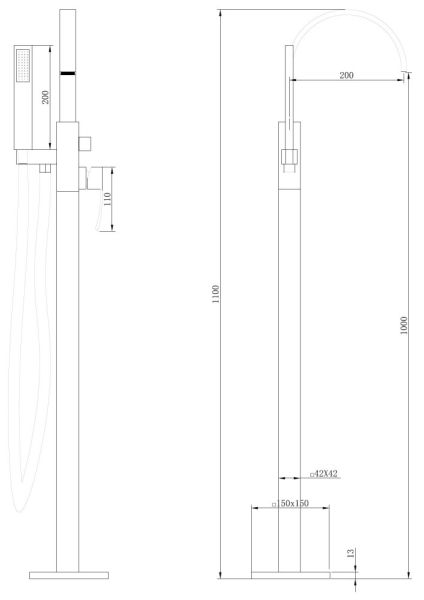 Напольный смеситель для ванны ABBER Wasserfall чёрный матовый AF8615B