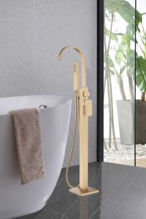 Напольный смеситель для ванны ABBER Wasserfall AF8615G золото матовое