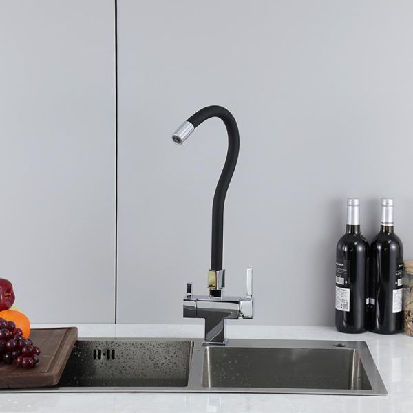 Смеситель для кухни Gappo G4395-30 с подключением фильтра питьевой воды и гибким изливом хром/чёрный