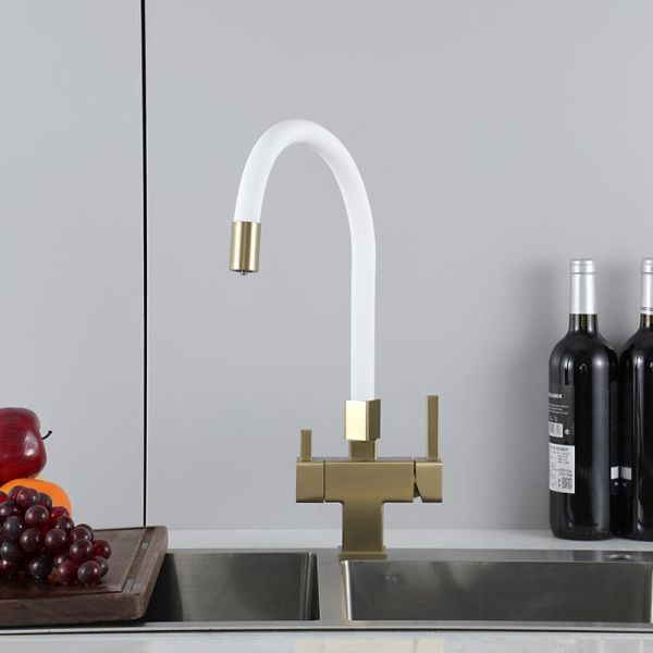 Смеситель для кухни Gappo G4395-33 с подключением фильтра питьевой воды и гибким изливом золото/белый Смеситель для кухни Gappo G4395-33 с подключением фильтра питьевой воды и гибким изливом золото/белый