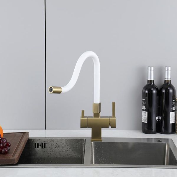 Смеситель для кухни Gappo G4395-33 с подключением фильтра питьевой воды и гибким изливом золото/белый Смеситель для кухни Gappo G4395-33 с подключением фильтра питьевой воды и гибким изливом золото/белый