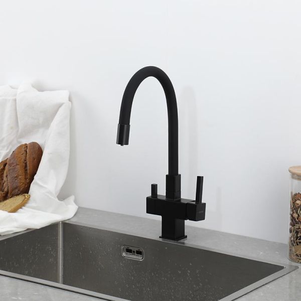 Смеситель для кухни Gappo G4395-36 с подключением фильтра питьевой воды и гибким изливом чёрный Смеситель для кухни Gappo G4395-36 с подключением фильтра питьевой воды и гибким изливом чёрный