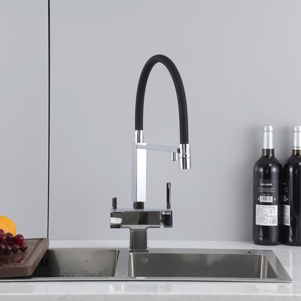 Смеситель для кухни Gappo G4395-50 с подключением фильтра питьевой воды и гибким изливом хром/чёрный Смеситель для кухни Gappo G4395-50 с подключением фильтра питьевой воды и гибким изливом хром/чёрный