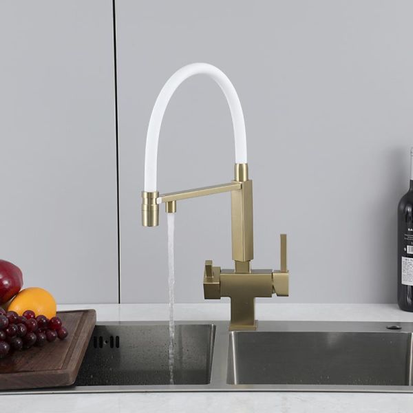 Смеситель для кухни Gappo G4395-53 с подключением фильтра питьевой воды и гибким изливом золото/белый
