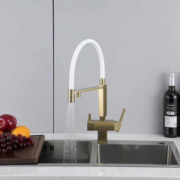 Смеситель для кухни Gappo G4395-53 с подключением фильтра питьевой воды и гибким изливом золото/белый