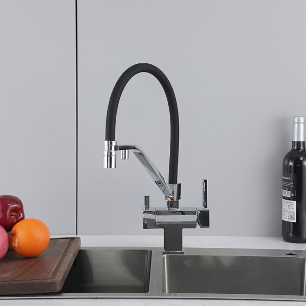 Смеситель для кухни Gappo G4395-60 с подключением фильтра питьевой воды и гибким изливом хром/чёрный Смеситель для кухни Gappo G4395-60 с подключением фильтра питьевой воды и гибким изливом хром/чёрный