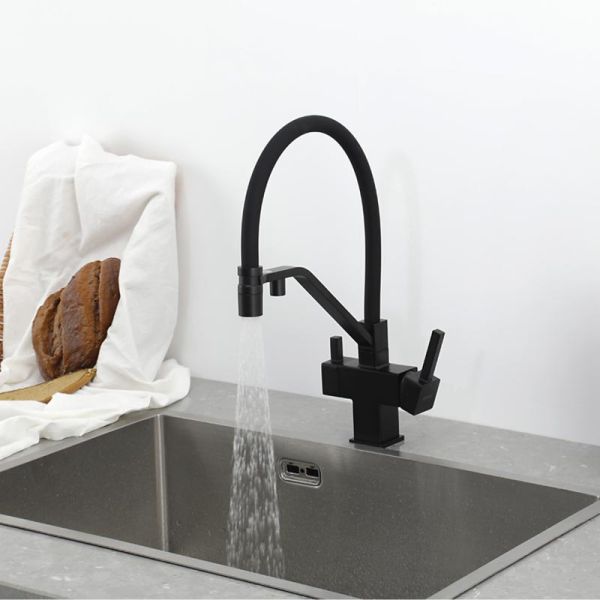 Смеситель для кухни Gappo G4395-66 с подключением фильтра питьевой воды и гибким изливом чёрный Смеситель для кухни Gappo G4395-66 с подключением фильтра питьевой воды и гибким изливом чёрный