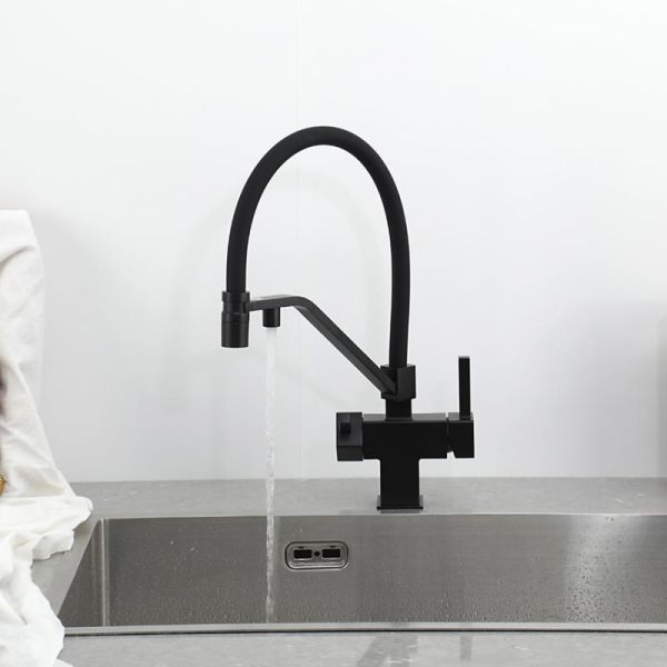 Смеситель для кухни Gappo G4395-66 с подключением фильтра питьевой воды и гибким изливом чёрный Смеситель для кухни Gappo G4395-66 с подключением фильтра питьевой воды и гибким изливом чёрный