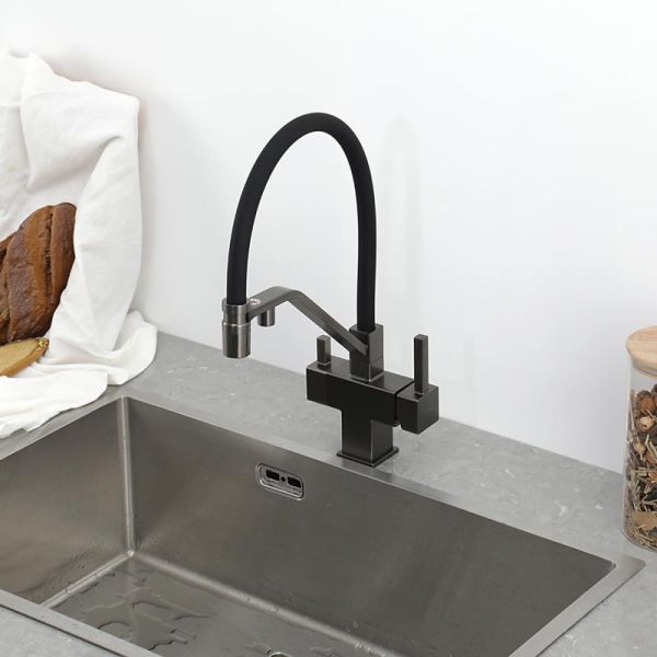 Смеситель для кухни Gappo G4395-69 с подключением фильтра питьевой воды и гибким изливом оружейная сталь/чёрный Смеситель для кухни Gappo G4395-69 с подключением фильтра питьевой воды и гибким изливом оружейная сталь/чёрный