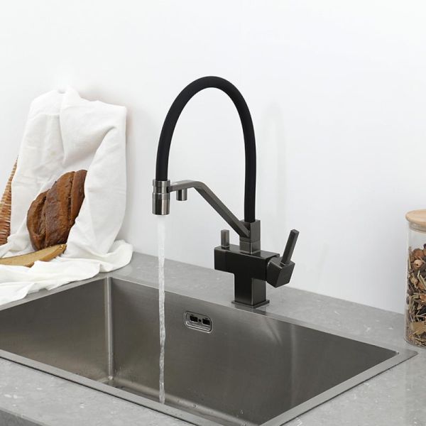 Смеситель для кухни Gappo G4395-69 с подключением фильтра питьевой воды и гибким изливом оружейная сталь/чёрный Смеситель для кухни Gappo G4395-69 с подключением фильтра питьевой воды и гибким изливом оружейная сталь/чёрный