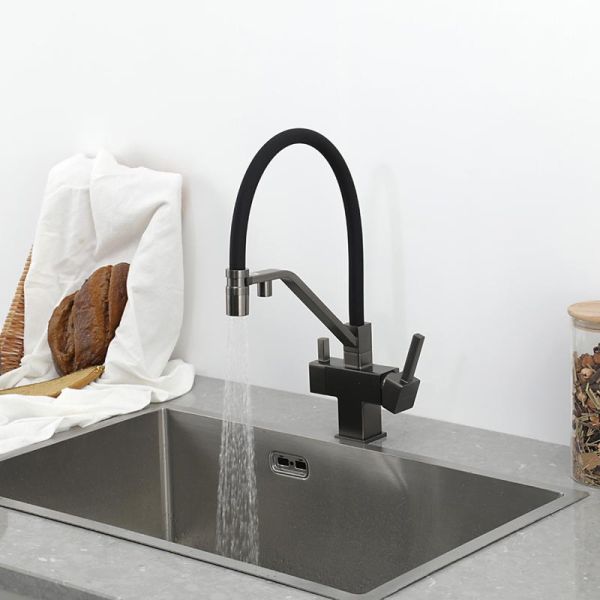 Смеситель для кухни Gappo G4395-69 с подключением фильтра питьевой воды и гибким изливом оружейная сталь/чёрный Смеситель для кухни Gappo G4395-69 с подключением фильтра питьевой воды и гибким изливом оружейная сталь/чёрный