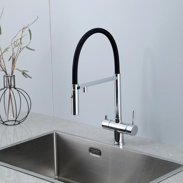 Смеситель для кухни Gappo G4397-80 с подключением фильтра питьевой воды и гибким изливом хром/чёрный Смеситель для кухни Gappo G4397-80 с подключением фильтра питьевой воды и гибким изливом хром/чёрный