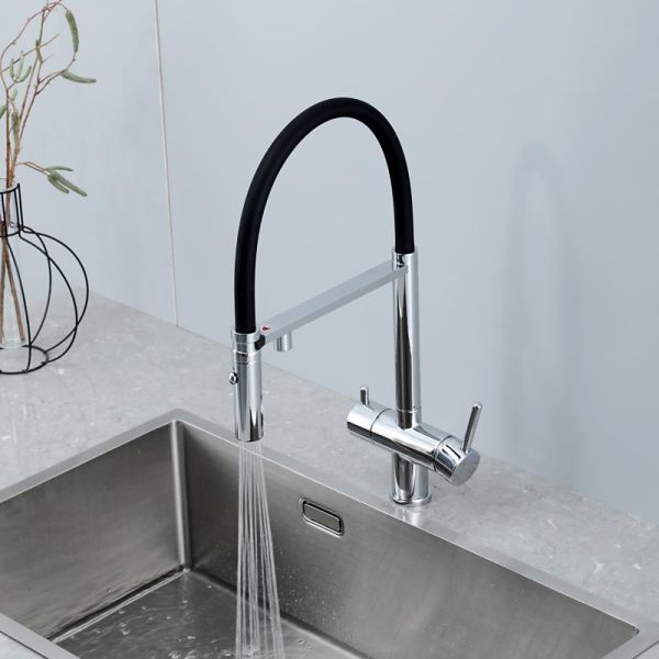 Смеситель для кухни Gappo G4397-80 с подключением фильтра питьевой воды и гибким изливом хром/чёрный Смеситель для кухни Gappo G4397-80 с подключением фильтра питьевой воды и гибким изливом хром/чёрный