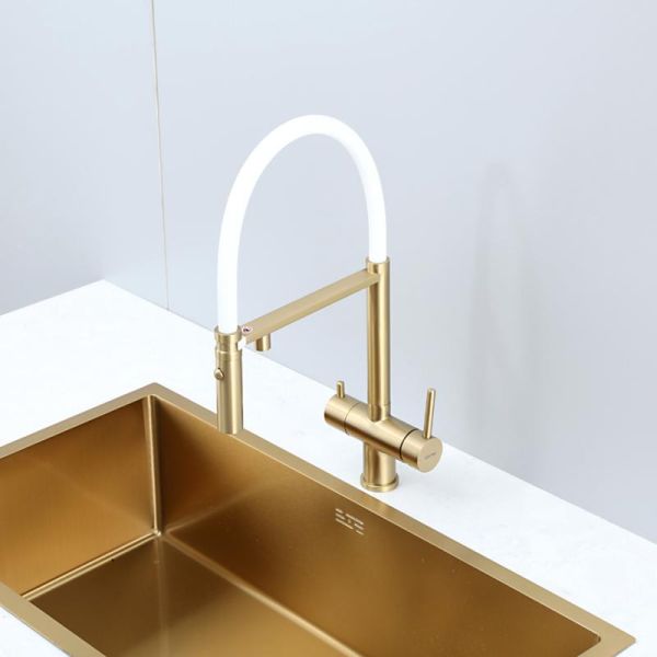 Смеситель для кухни Gappo G4397-83 с подключением фильтра питьевой воды и гибким изливом золото/белый Смеситель для кухни Gappo G4397-83 с подключением фильтра питьевой воды и гибким изливом золото/белый