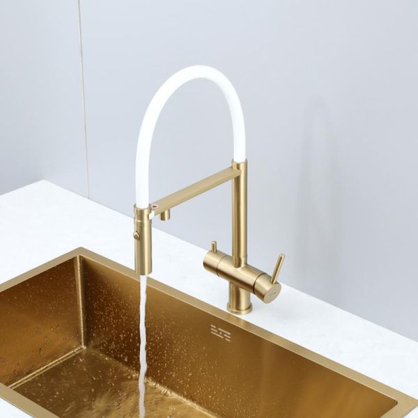 Смеситель для кухни Gappo G4397-83 с подключением фильтра питьевой воды и гибким изливом золото/белый Смеситель для кухни Gappo G4397-83 с подключением фильтра питьевой воды и гибким изливом золото/белый