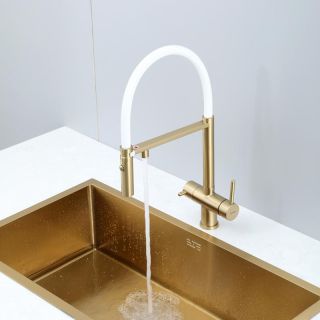 Смеситель для кухни Gappo G4397-83 с подключением фильтра питьевой воды и гибким изливом золото/белый